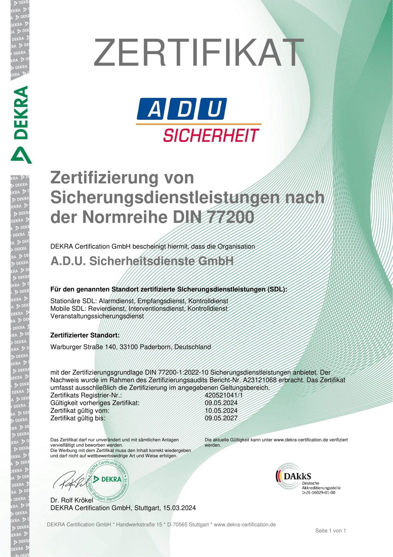 Zertifikat DIN 77200 1 1